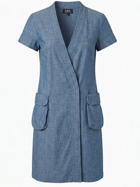 A.p.c chambray wrap short sleeve denim dress